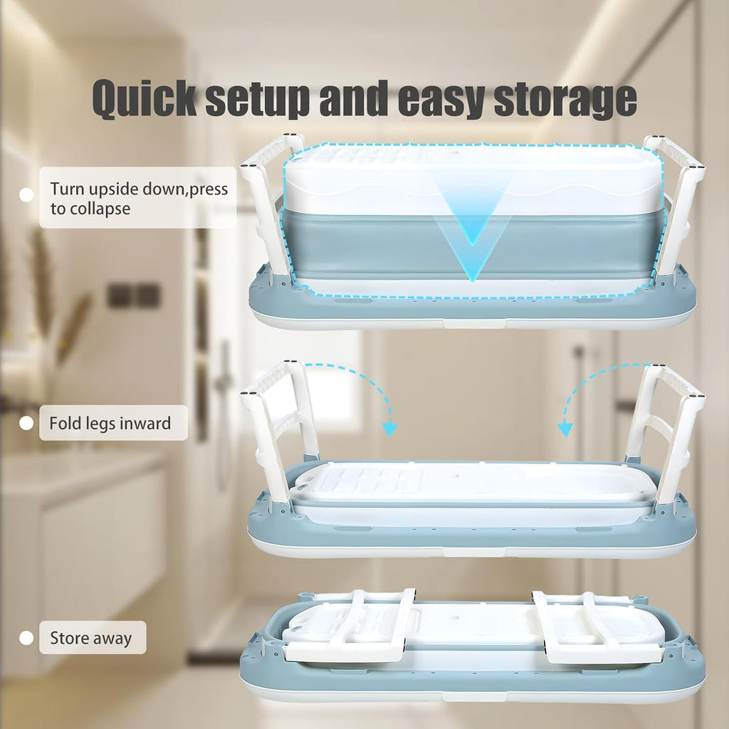 Portable Bathtub for Adult, 59' Large Collapsible Tub, Effortless Folding Bathtub with Massage Board, Thermometer, Thermal Cover, Ideal for Hot Bath Ice Bath with Reached Out Hands (46 inch)