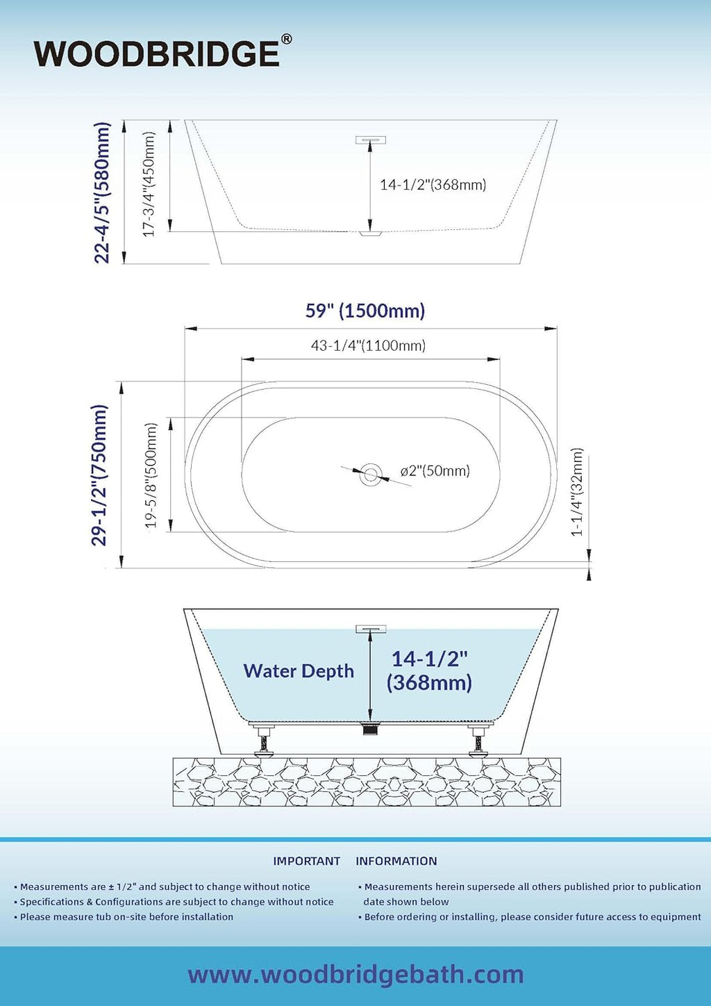 WOODBRIDGE 67' Acrylic Freestanding Bathtub Contemporary Soaking White Tub with Chrome Overflow and Drain