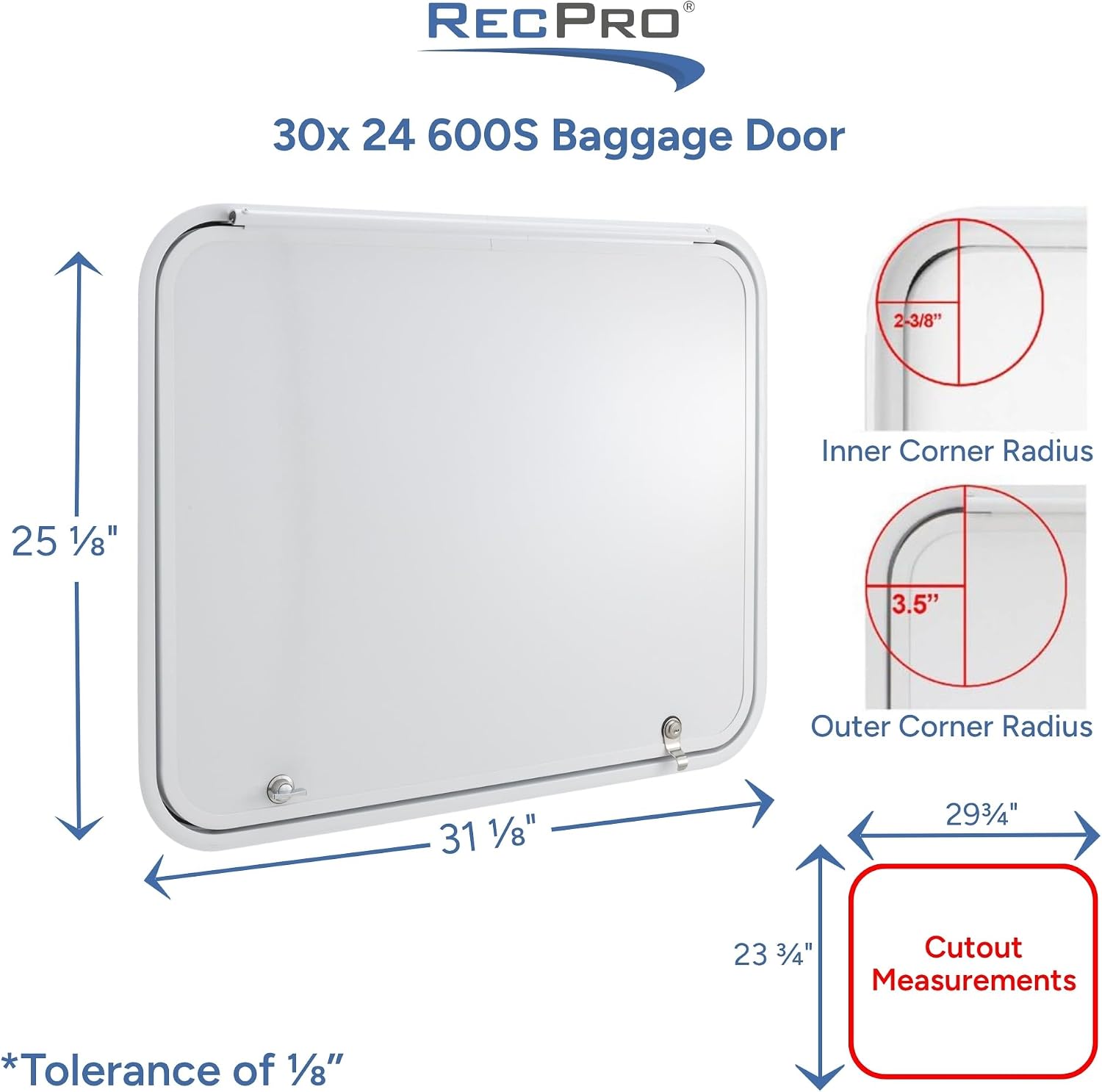 RecPro RV Baggage Door | Rounded Corners | Camper | Compartment Door | Black Fiberglass (30' W x 24' H) | Made in America