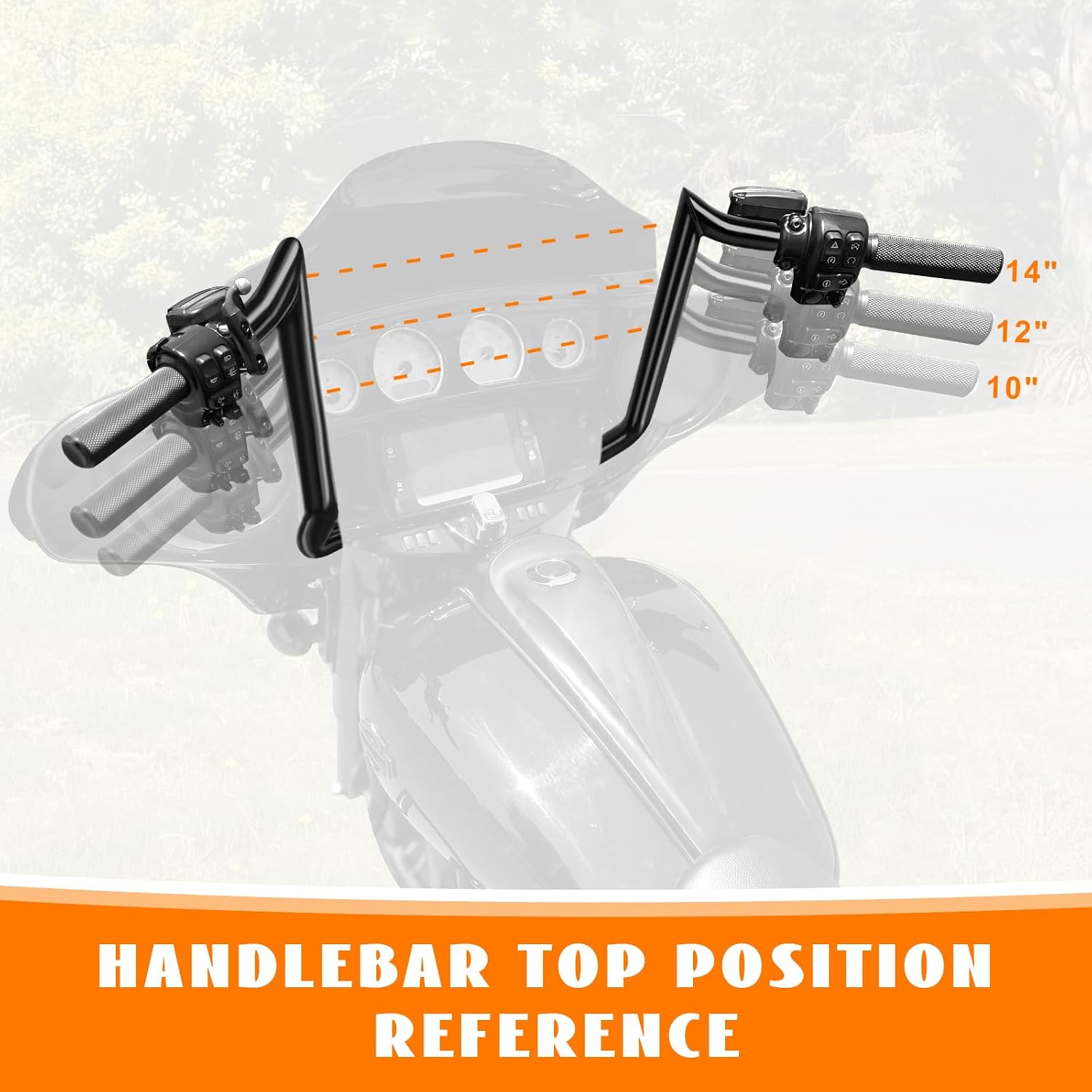 12' Rise Pre-Wired Ape Hangers Handlebars 1 1/4' Fat 1' Clamp Meathook Monkey Bar for Harley Touring 2008-2013 Harley Street Glide FLHX Electra Glide Standard FLHT Ultra Limited FLHTK