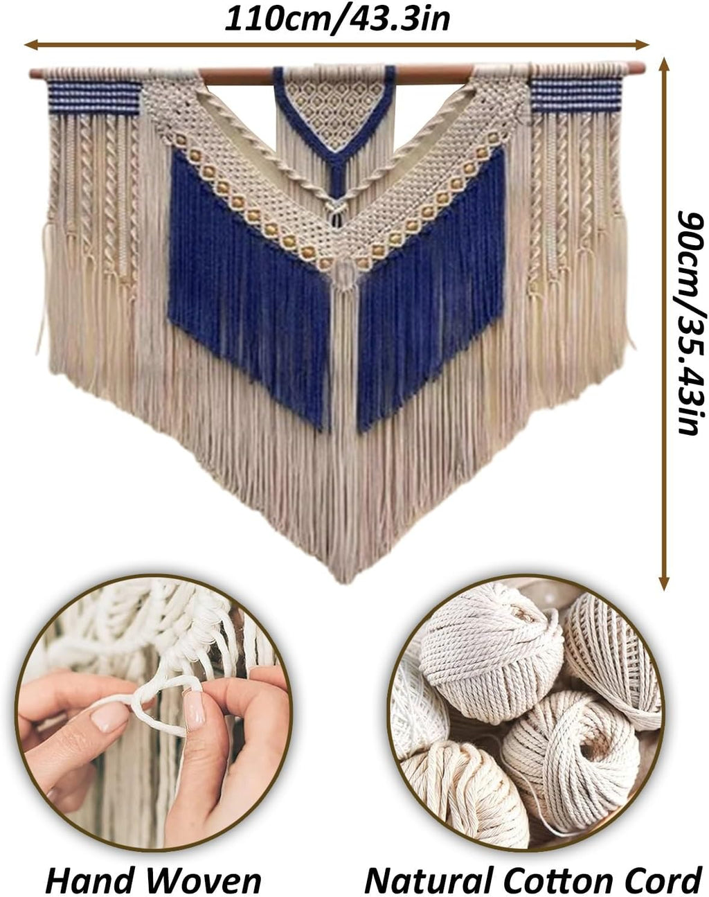 Macrame Wall Hanging Blue Tapestry Wall Hanging, Large Woven Wall Tapestry Macrame Wall Decor, for Dining Room Doorways Hallway