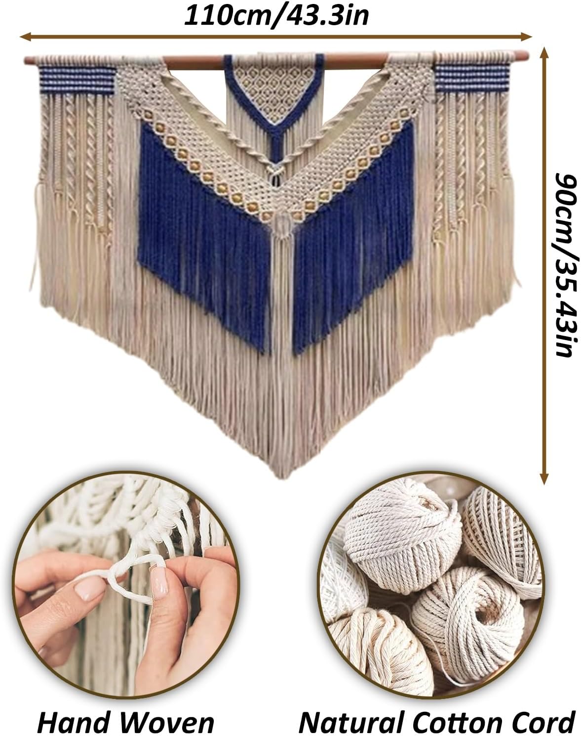 Macrame Wall Hanging Blue Tapestry Wall Hanging, Large Woven Wall Tapestry Macrame Wall Decor, for Dining Room Doorways Hallway