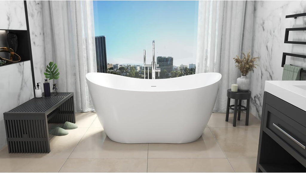 DreamLine Nile 67 inch L x 28 3/8 inch W x 28 3/8 inch H Freestanding Acrylic Bathtub with Matte Black Drain
