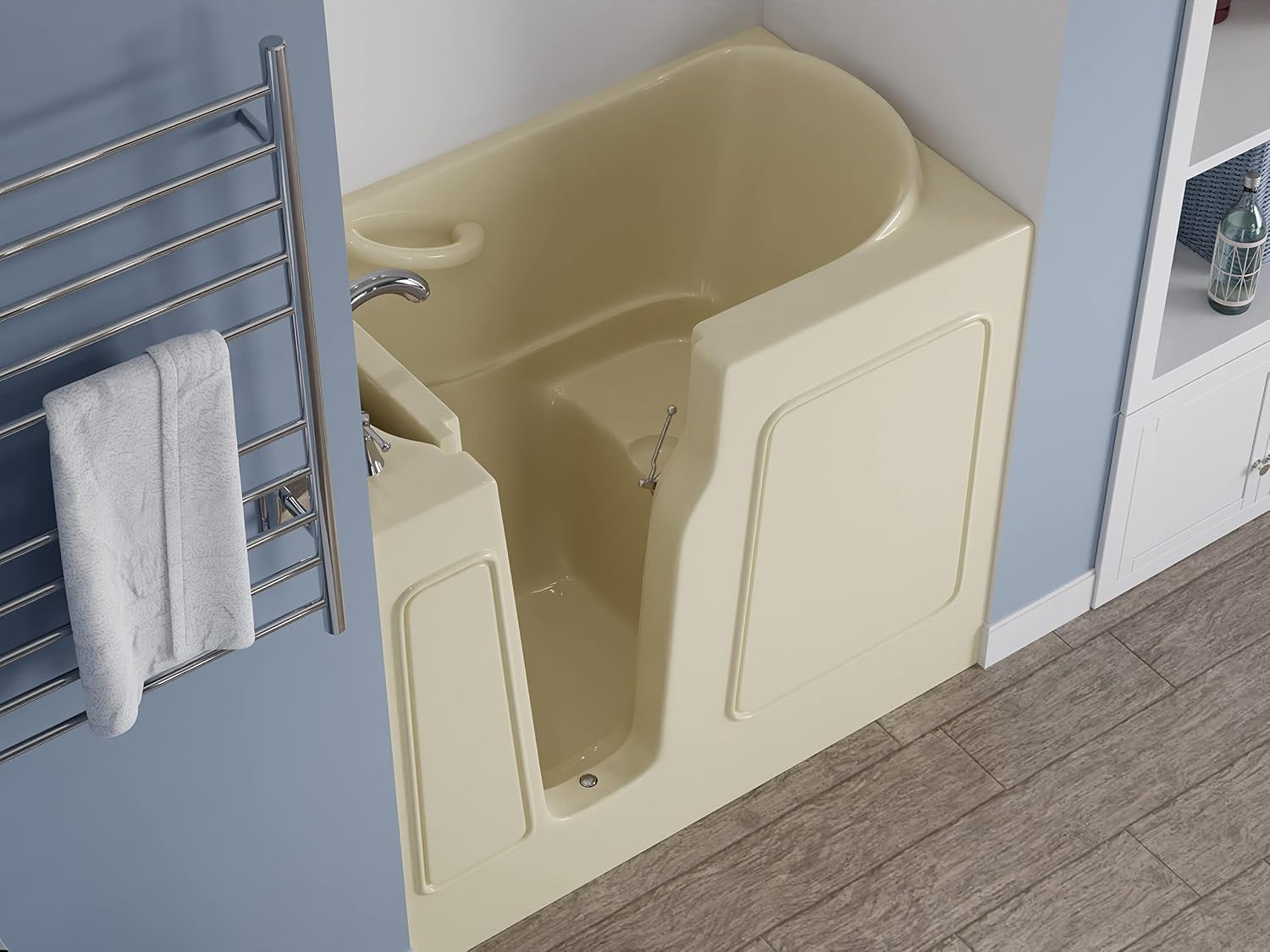 ANZZI Walk In Tub 46'' x 26' in Beige with Quick Fill Tub Filler Faucet & Handheld Shower Sprayer, Left Drain, ADA Compliant, Therapeutic, Wide Door, No Electrical Wiring - AMZ2646LBS