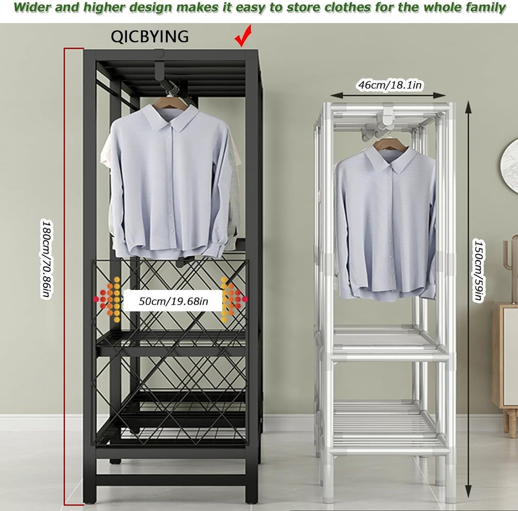 Foldable Portable Closet Wardrobe Rack - Portable Closet with Cover, Foldable Wardrobe Garment Rack with 3/4 Hanging Rods and 1 Storage Shelves, Load 1500lbs (Color : A, Size : L145cm)