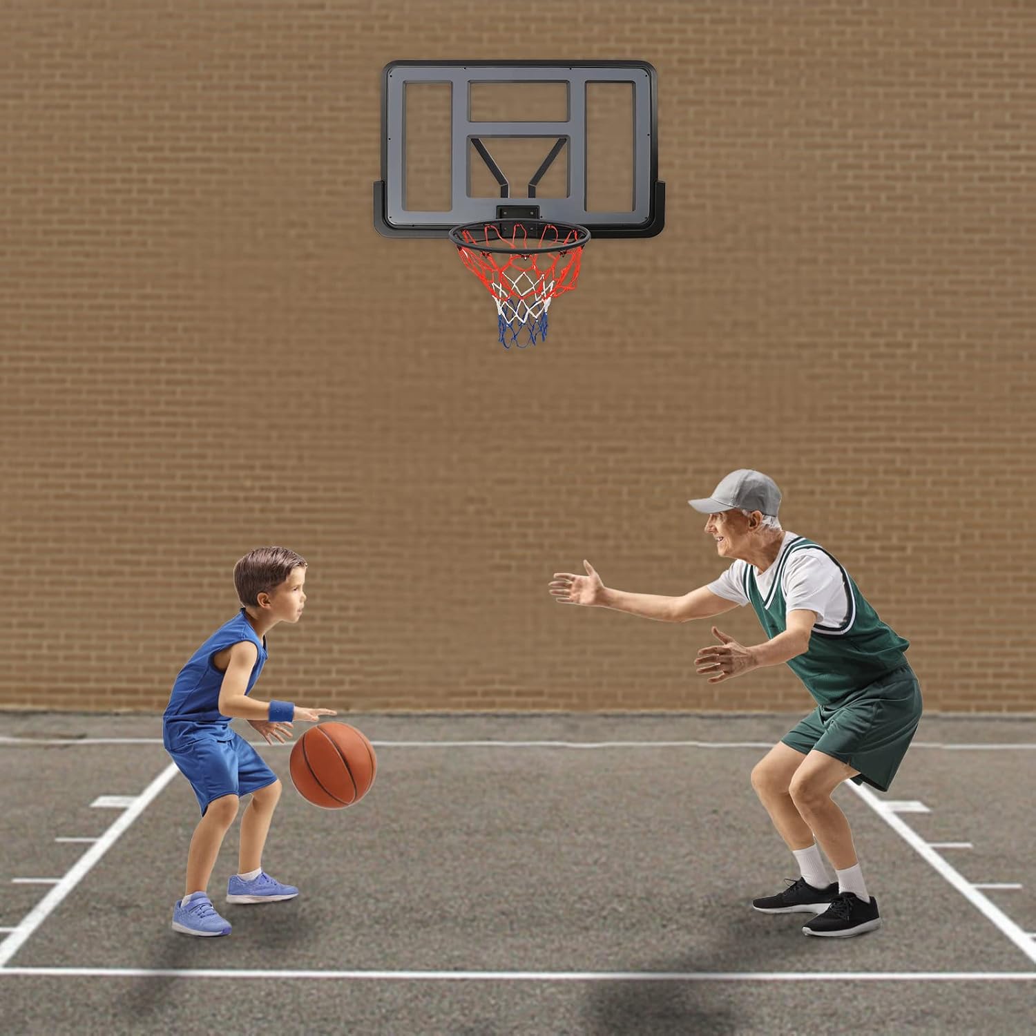 Wall Mounted Basketball Hoop, Adjustable-Height Basketball Backboard + Mounting Bracket Combination Kit, Shatter-Proof Material Can Be Installed Indoors and Outdoors for Home Training and Club