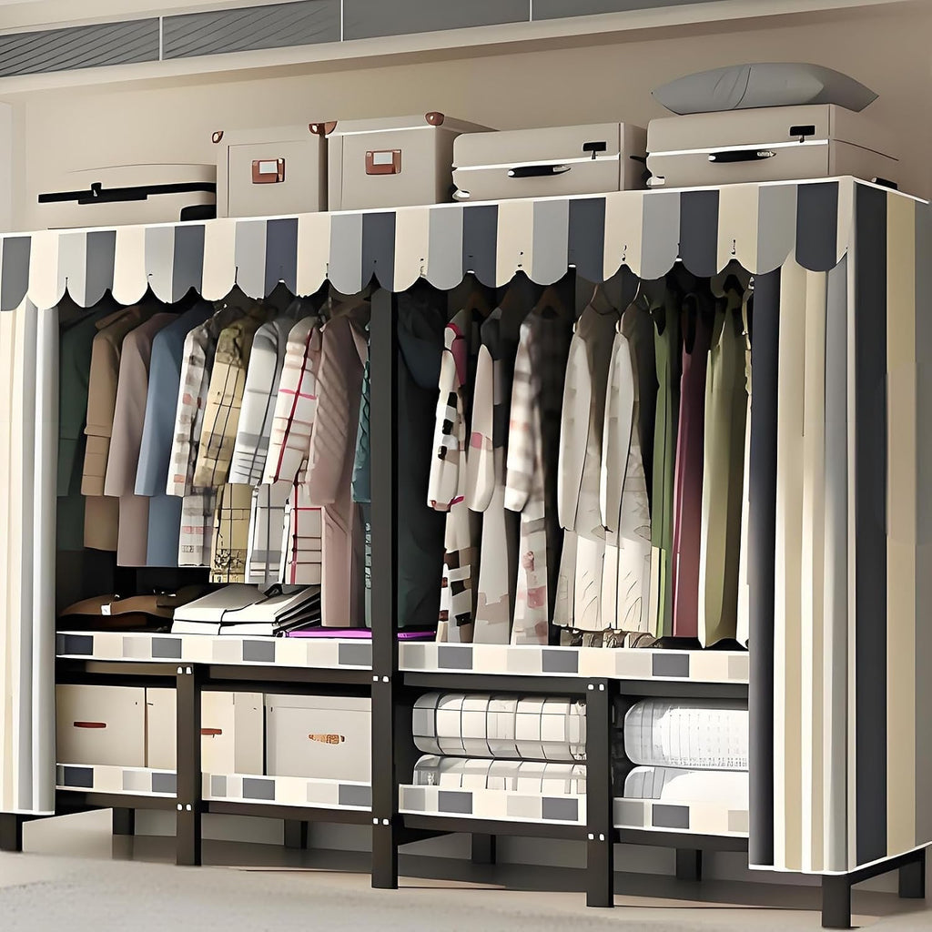 Foldable Drying Rack - Strong and Durable Portable Wardrobe Closet Rack with Cover, Large Metal Canvas Wardrobe Closet, Wardrobe Clothes Organizer, for Hanging Clothes(168 * 50 * 170cm)