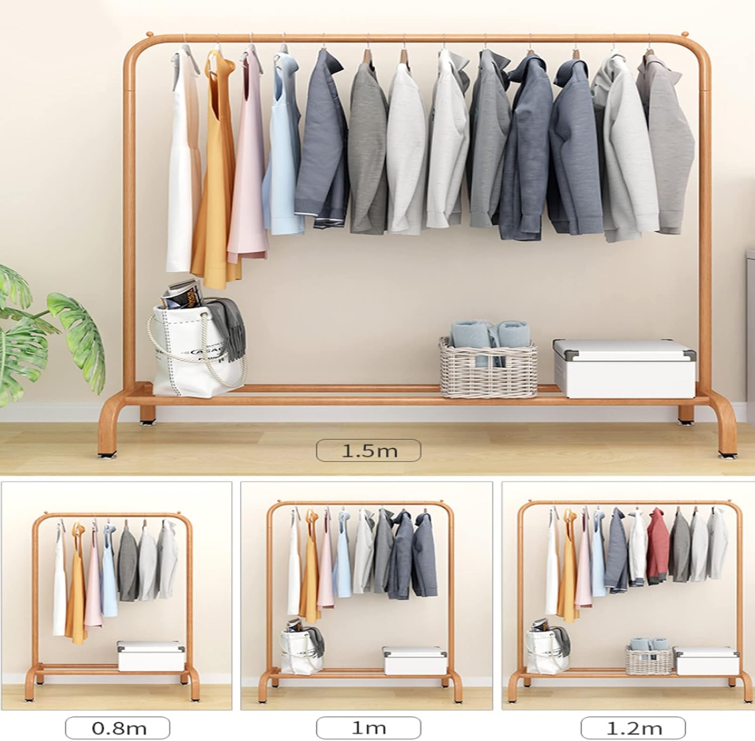 Clothes Rack, Industrial Pipe Clothing Rack with Shelves, Heavy Duty Clothes Hanging Rack, Standard Rod Garment Rack On Wheels, Storage Display, Metal (1.2m)