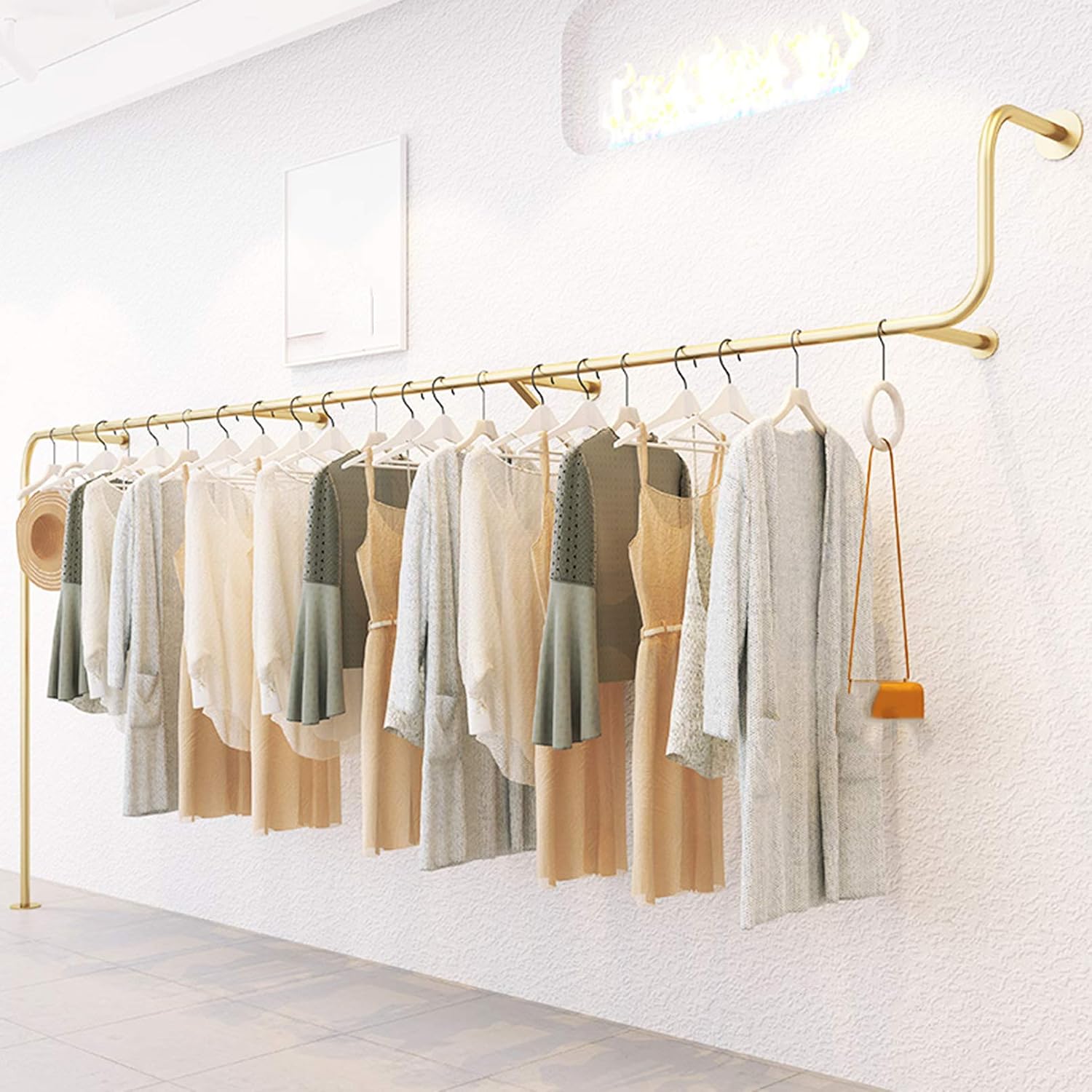 Iron Metal Clothing Store Wall Mounted Display Racks Racks Silver,Men's Women's Children's Retail Commercial Clothing Hanging Rod Garment Rack Ceiling Hange(B-300Cm