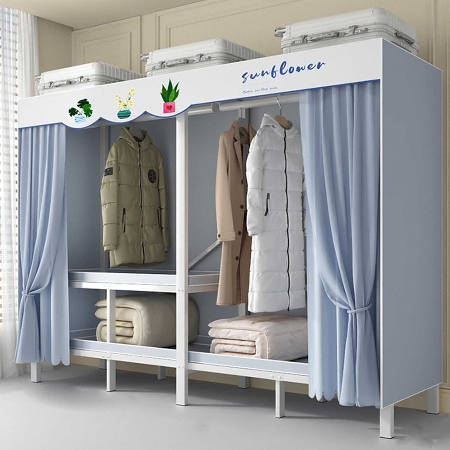 Large Capacity Portable Foldable Cloth Rack With Cover - Bedroom Heavy-duty Closet Rack, 2000 Lbs Capacity Wardrobe Clothing Storage Rack Display Rack/Freestanding Clothing Coat Storage Rack(Color:E,S
