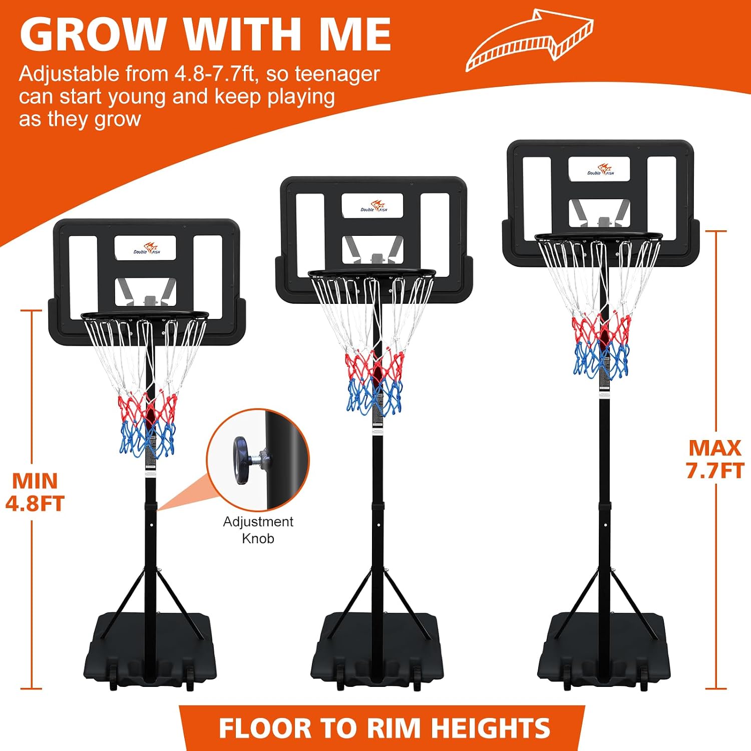 Adjustable Outdoor Basketball Hoop 4.8 7.7ft with Backboard Portable Wall Mounted for Youngsters, Youth, and Adults in Backyard or Driveway Black