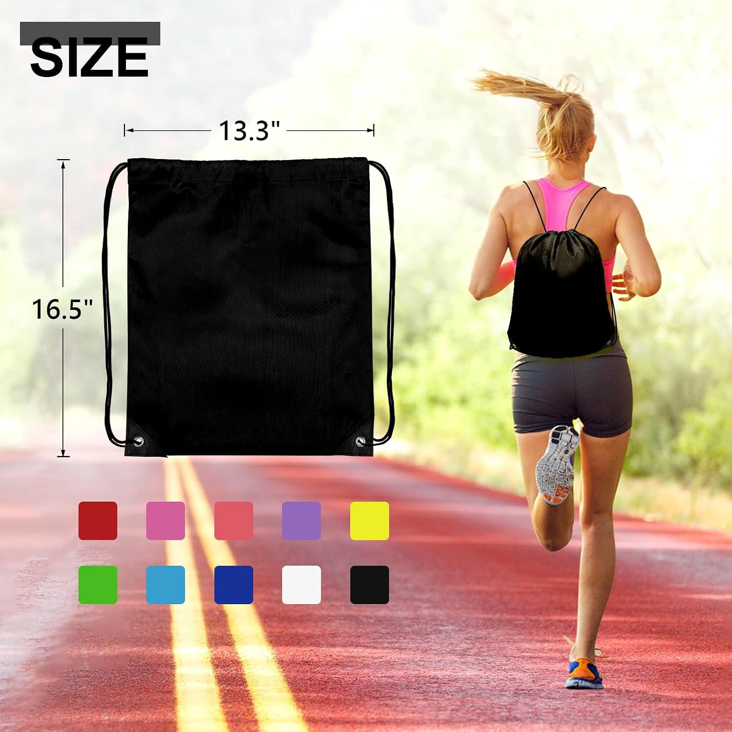 Grneric 200Pcs Drawstring Backpack Bulk Cinch Sackpack Drawstring Bags Nylon for Gym Party Trip(Black)