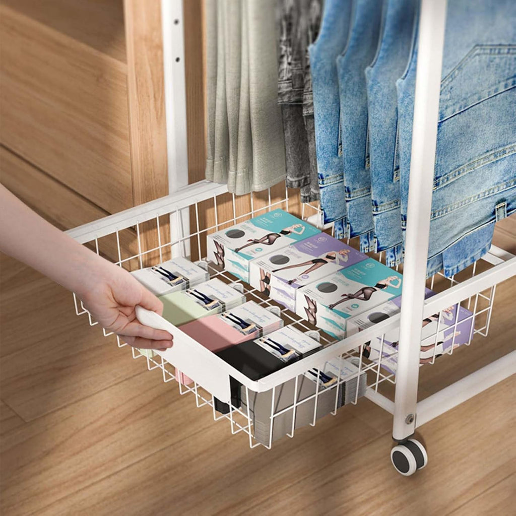 Display Stand Pants Hangers Rolling Trolley Trousers Rack, Jeans Hangers Metal Scarves Rack Clothing Closet Organizer Shelf, Multipurpose Blanket Rack (Beech Color-L46.5*W41.5*H73.7 CM -A