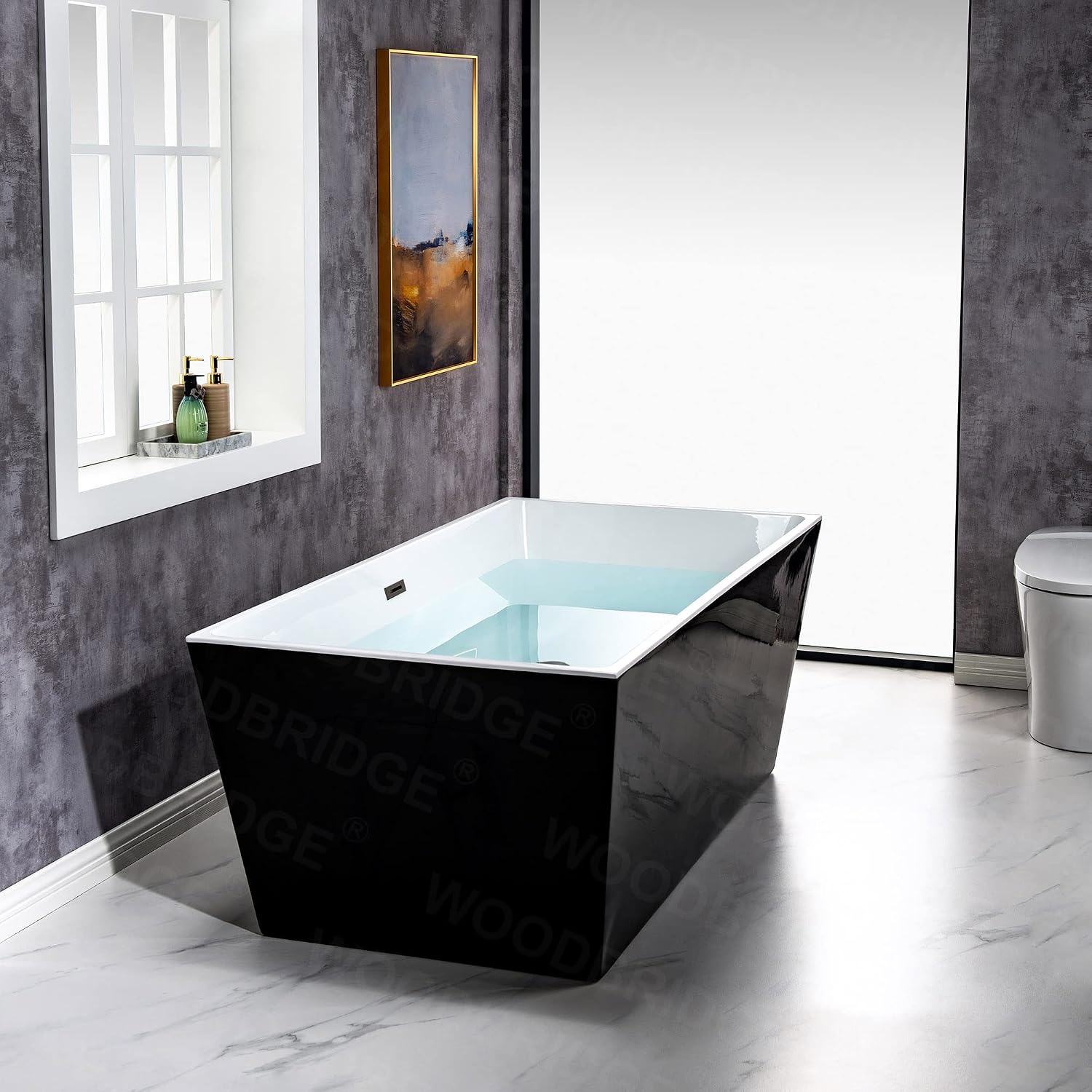 WOODBRIDGE 67' Acrylic Freestanding Bathtub Contemporary Soaking Black Tub with Matte Black Overflow and Drain，BTA1812-MB