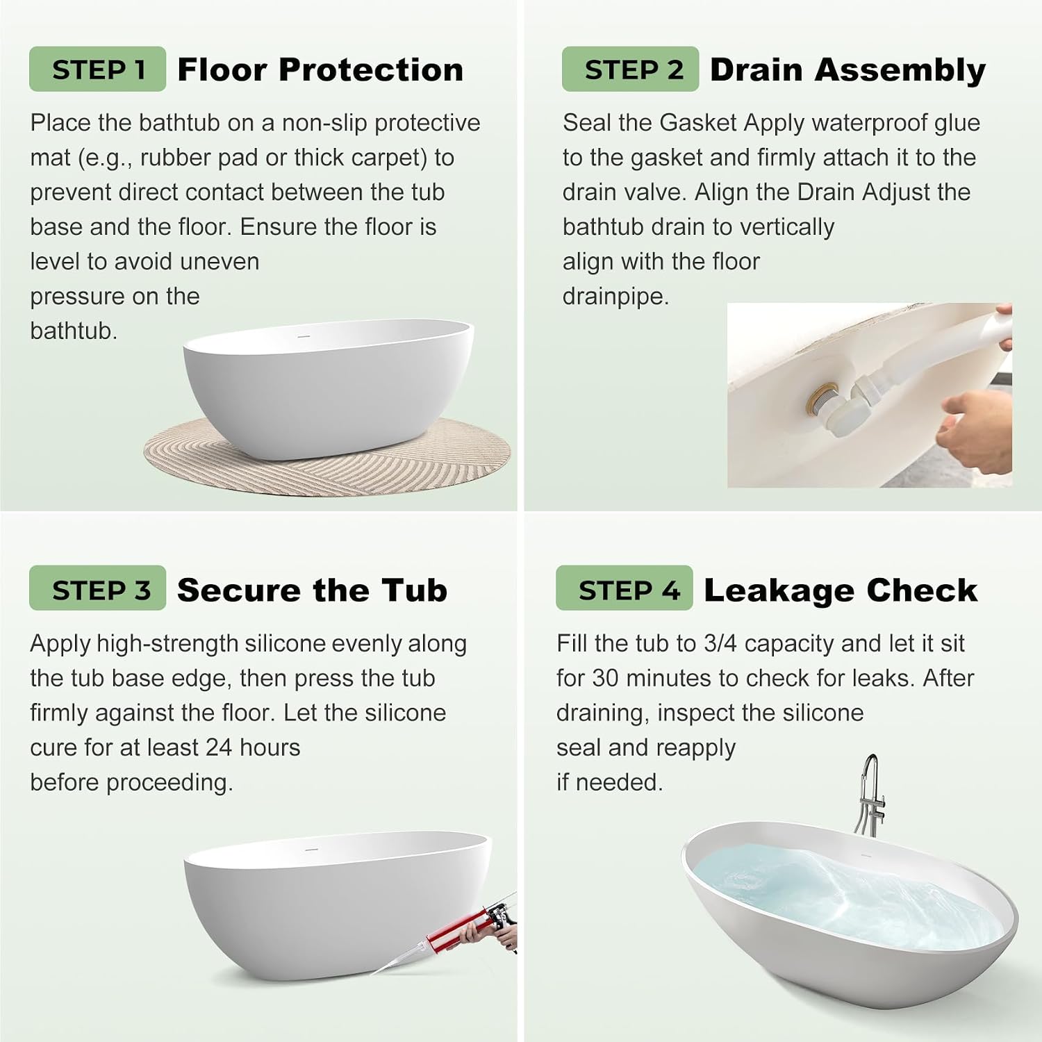 59' Premium Matte White Solid Surface Freestanding Bathtub, Upgraded Modern Design Stand Alone Bath Tub with Overflow and Pop-up Drain