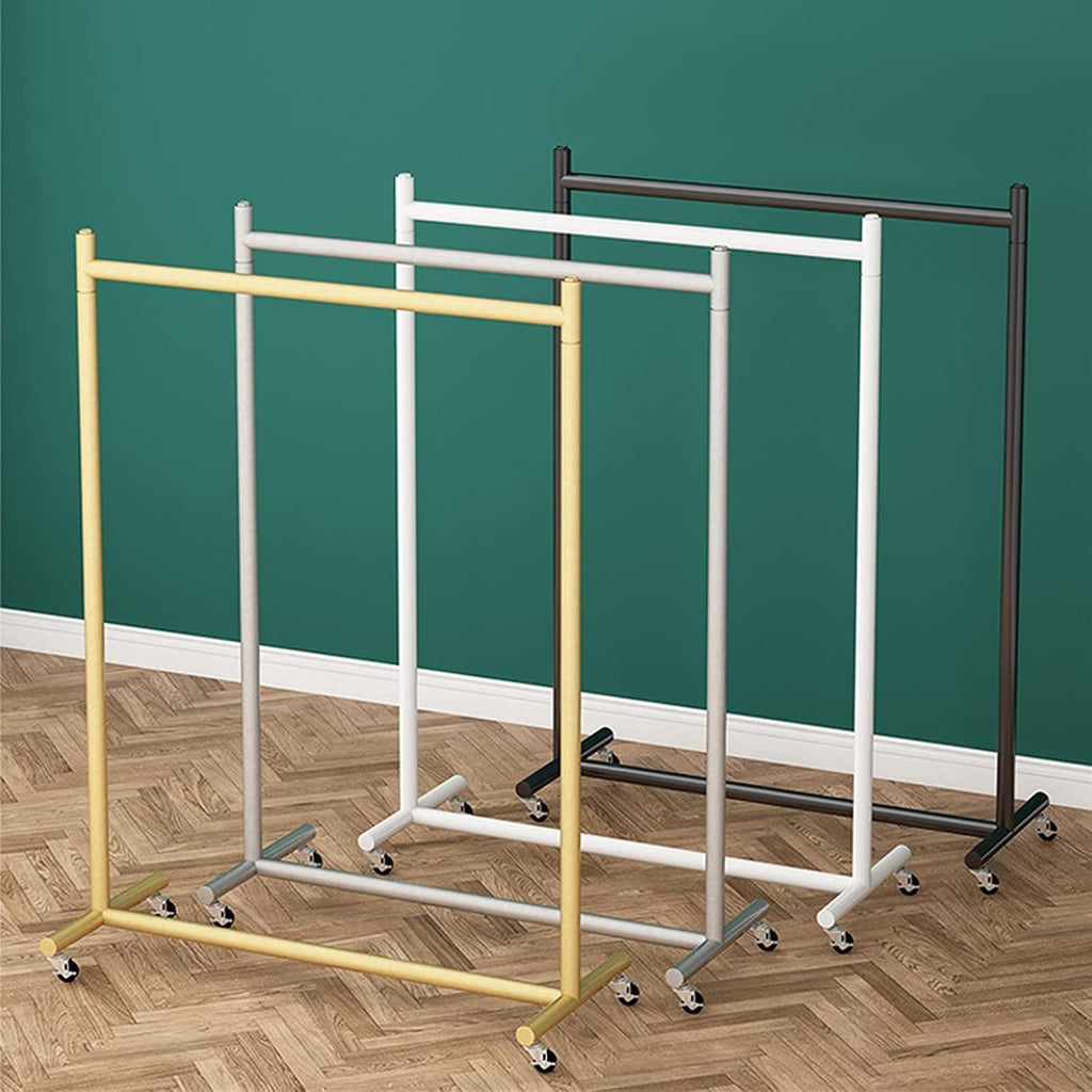 Mobile Clothes Rail on Wheels, 28mm Thicken Metal Clothes Rack Garment Display Stand with Casters, Holds up to 90 kg (Gold-100cm