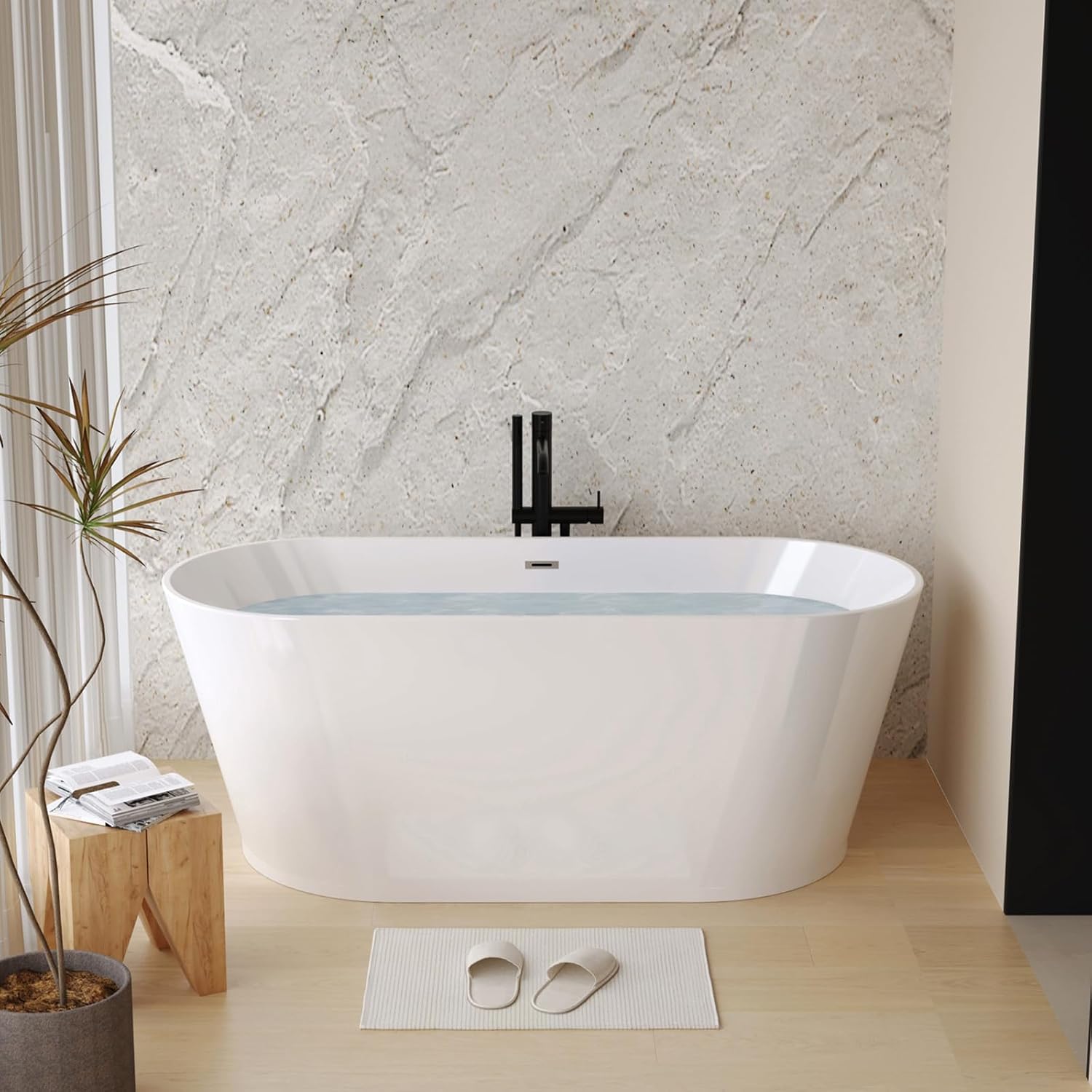 59' Freestanding Bathtub, Large Glossy White Acrylic Soaking Tub with Toe-Tap Drain, Stand Alone Bathtub cUPC Certified for Bathroom