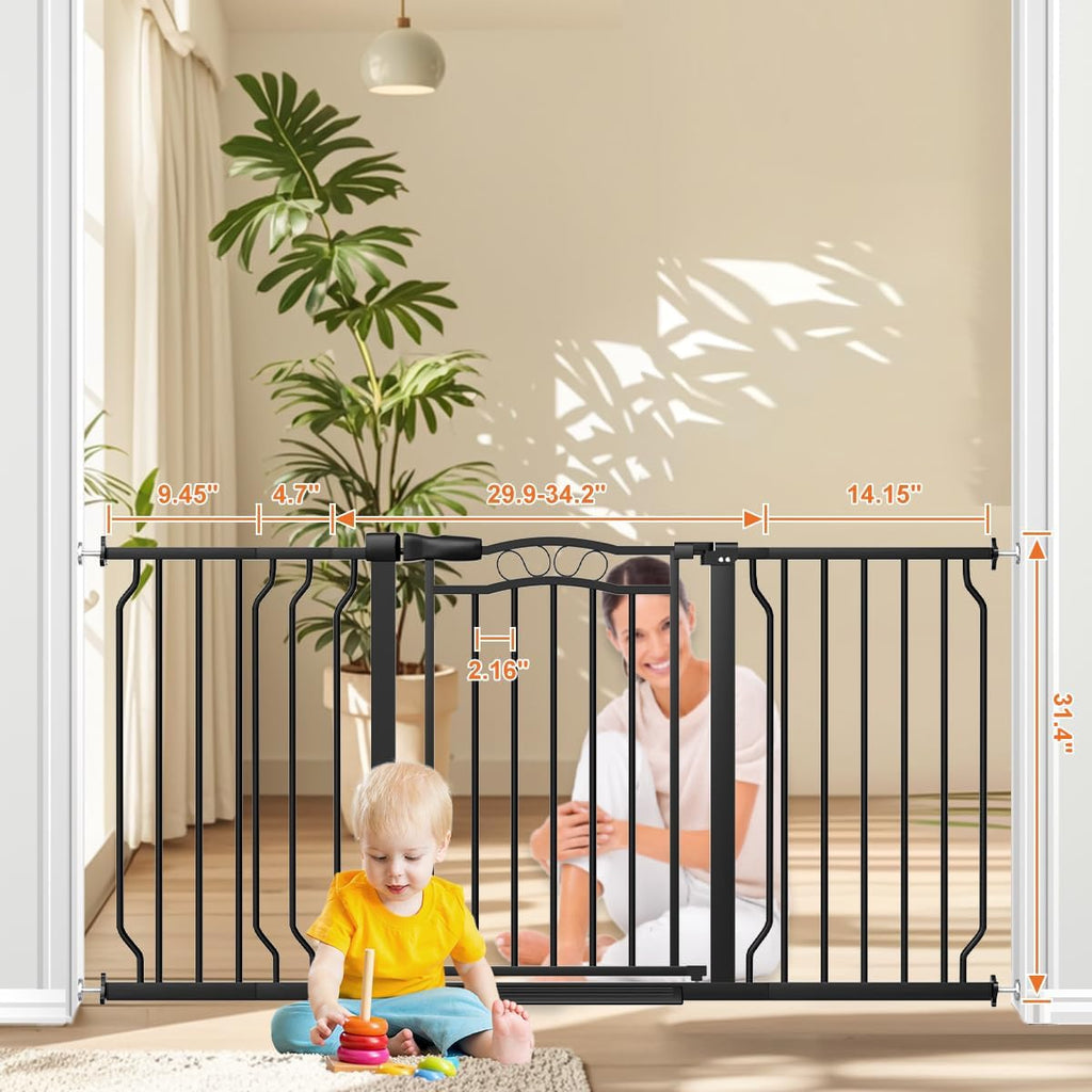 53.1-62.2' Extra Wide Baby Gate for Stairs No Drilling, 30' Tall Auto Close Press Mounted Baby Gate for Doorways, Adjustable Width Walk Through Dog Gates for Doorways, Black