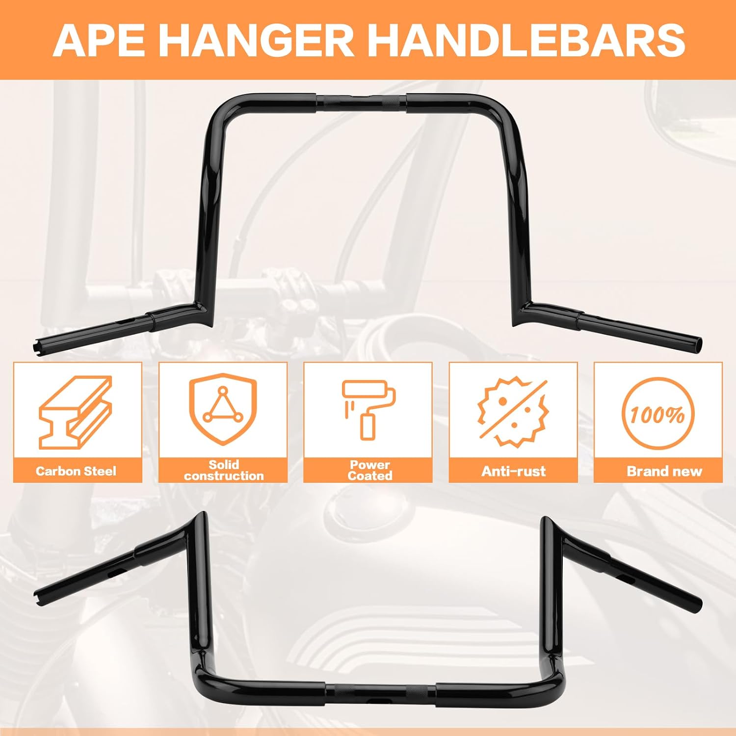 14' Rise Ape Hanger Handlebar 1.25' Fat 1' Clamp Handle bar Motorcycle Miter Meathook Bars Replacement for Harley Touring Model 1986-2023 Street Glide Electra Glide Classic Ultra Limited