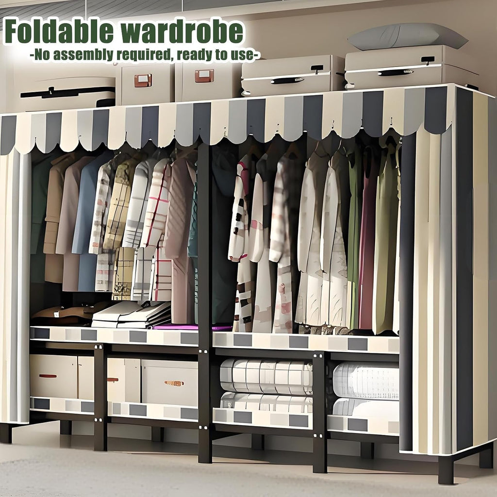 Foldable Drying Rack - Strong and Durable Portable Wardrobe Closet Rack with Cover, Large Metal Canvas Wardrobe Closet, Wardrobe Clothes Organizer, for Hanging Clothes(190 * 50 * 170cm)