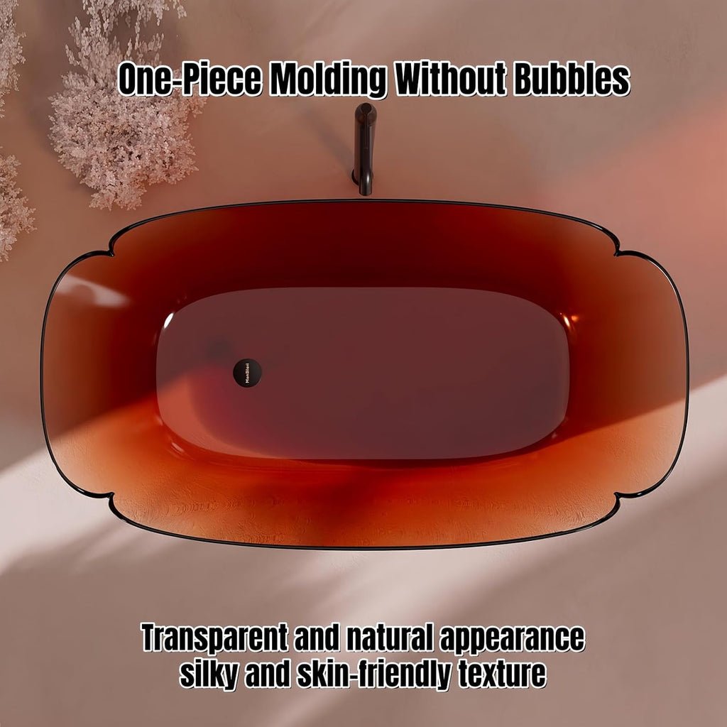 67' Edeyeu Freestanding Bathtub - Transparent Petal Shape Soaking Tub with Deep Immersion Comfort, Heat-Retaining Resin Construction, and One-Piece Artisanal Build Solid Surface Bathtub Style B