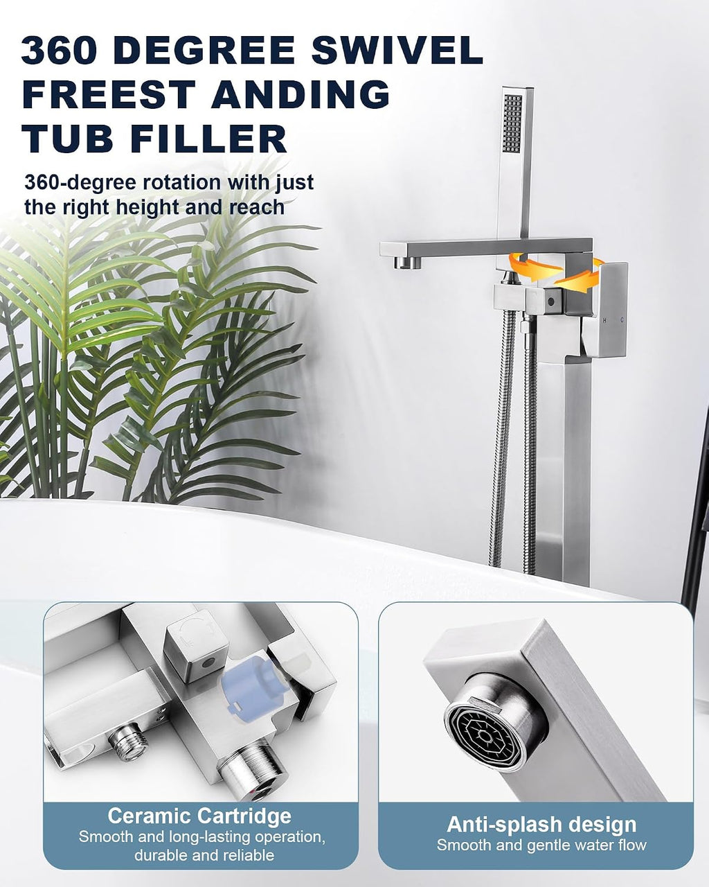 Freestanding Bathtub Faucet, High Flow Brass Bathroom Faucet Single Handle Floor Mount Tub Filler
