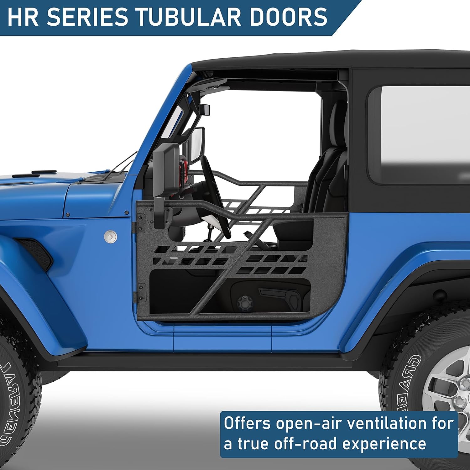 Hooke Road Tube Half Doors for 2018-2026 Jeep Wrangler JL 2-Door & Gladiator JT, Open-Air Summer Off-Road Doors wtih Secure Latch & Limiting Straps - 1 Pair (2-Door Only)