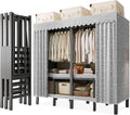 Heavy Duty Metal Clothing Rack with Cover Foldable Covered Clothes Rack with 2 Hanging Rods Freestanding Portable Wardrobe Closets Garment Rack Wardrobe Clothes Organizer ﻿(180cm/70.87in)