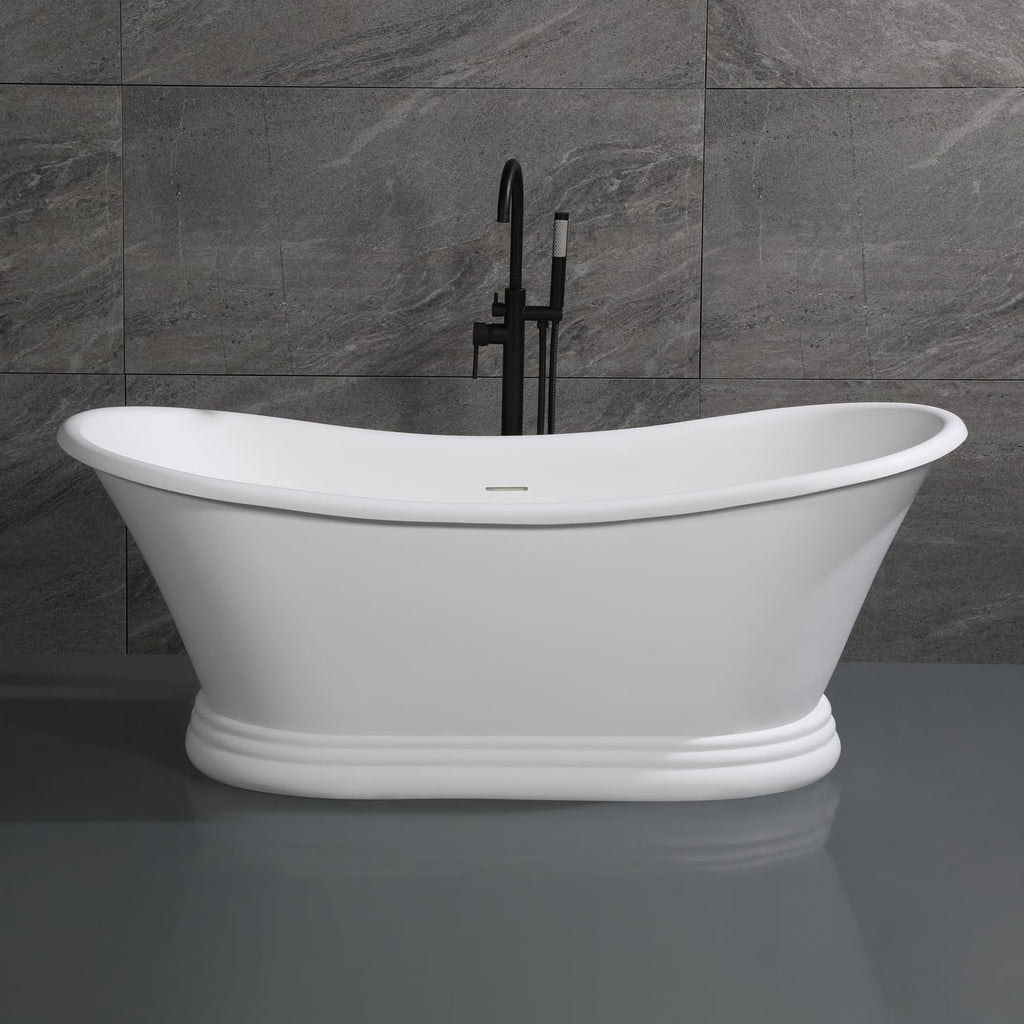 HomeStock 67' Solid Surface Resin Bathtub - White Matte Freestanding Tub