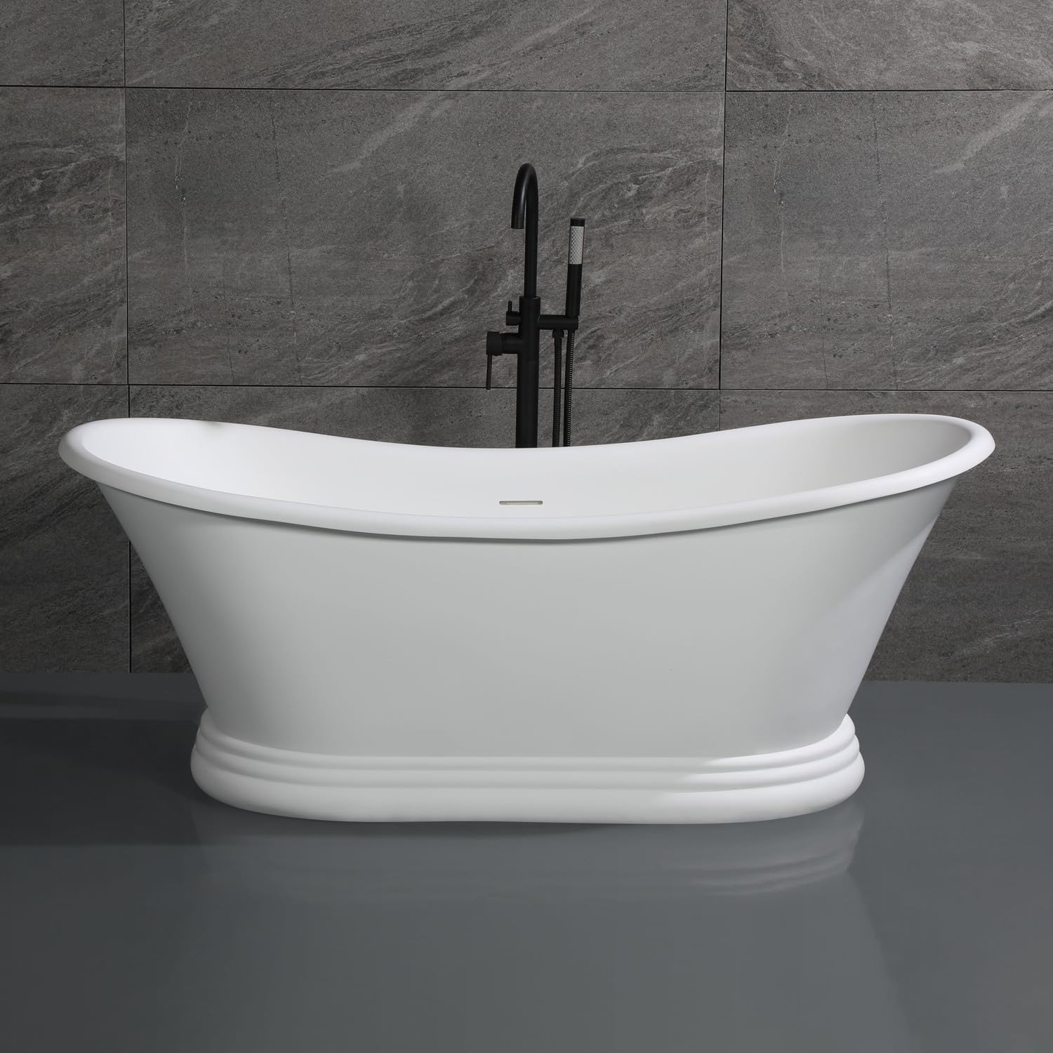 HomeStock 67' Solid Surface Resin Bathtub - White Matte Freestanding Tub