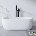 H2O Rectangular 59 in. x 30.7 in. Solid Surface Stone Resin Freestanding Bathtub, 13 in. Soaking Depth, Ergonomic Backrest, Matte White, Center Drain with Overflow, Durable, Easy to Clean