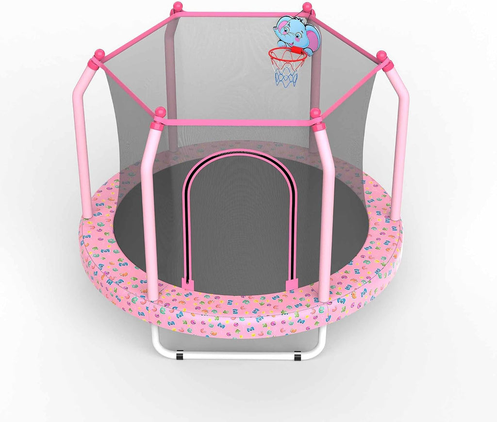 Mersco 55' Toddler Trampoline for Kids 2-5, 110lbs Indoor & Outdoor Mini Trampoline with Net, Basketball Hoop, for Boys & Girls