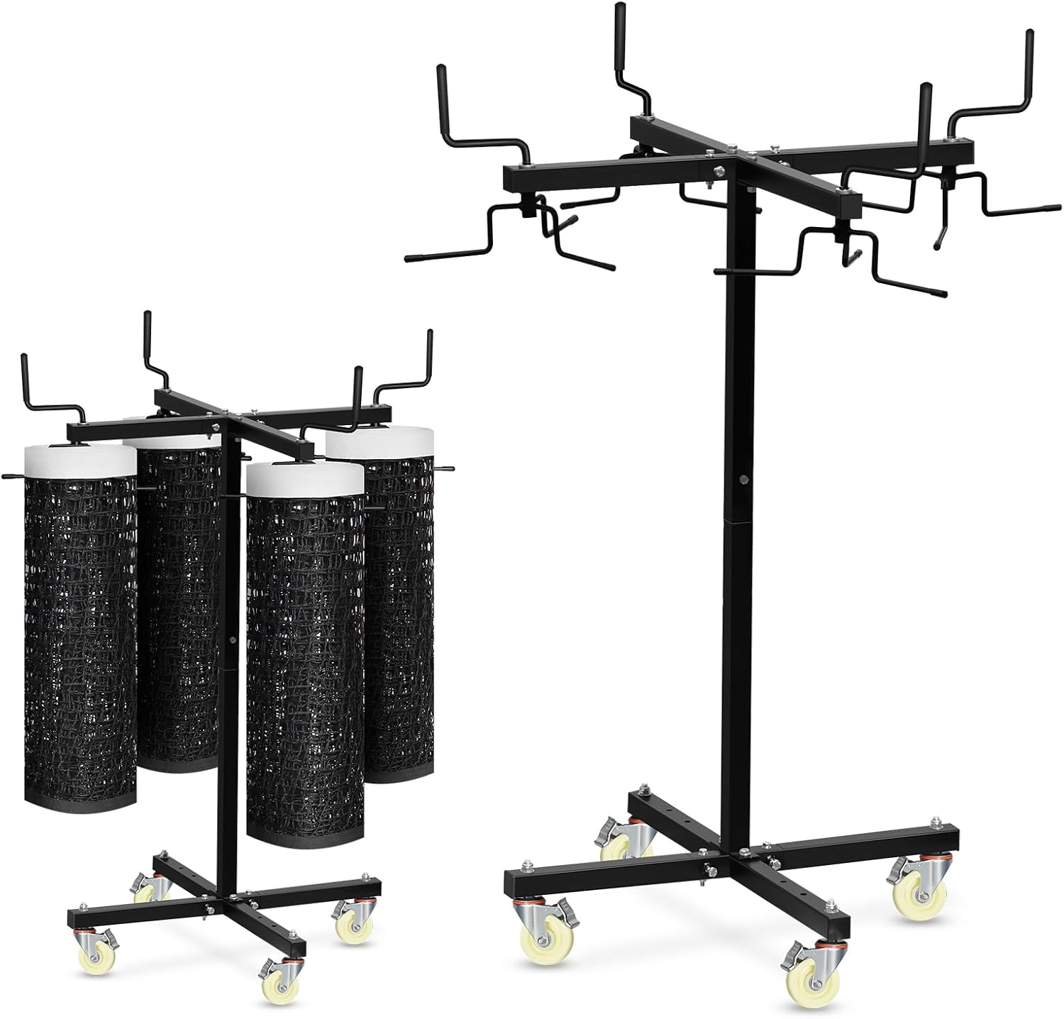 Movable Sports Net Storage Rack with Lockable Wheels, Heavy-Duty Holder for Volleyball, Tennis, Pickleball, Badminton Nets, Space-Saving Support Rack with Swivel Handle & Dust Covers