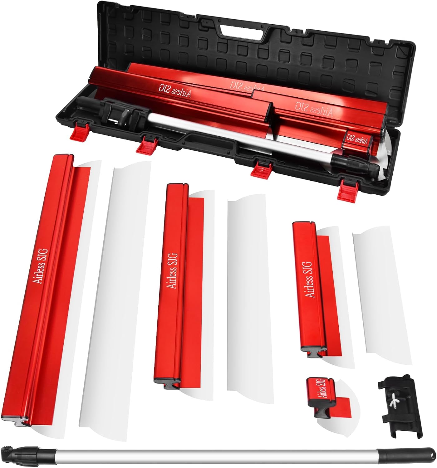 Aluminum-Handle Drywall Skimming Blade Set – 6.5',16', 24', 32' Stainless Steel Blades with 3pc Extra Replaceable Blades,34'-62' Extension Pole,Drywall Finishing Tools with Portable Case