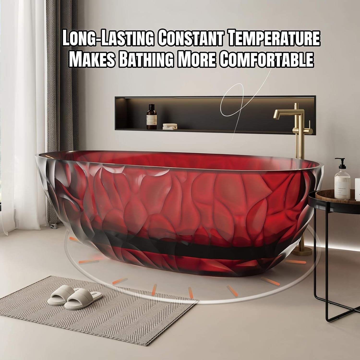 67' Edeyeu Clear Freestanding Bathtub – Designer Solid Surface Bathtub With Ripple Texture, Extra Deep Soaking Tub, Ergonomic Stand Alone Tub For Modern Luxury Bathrooms C