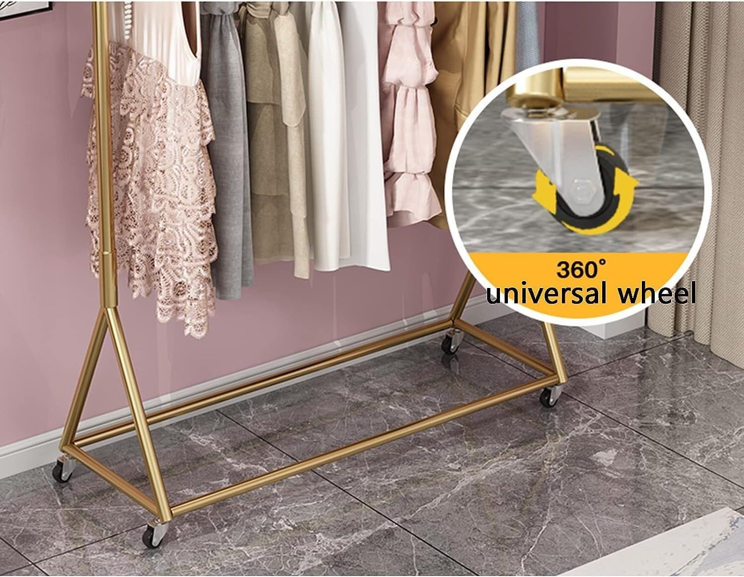 Clothing Rack,Heavy-Duty Gold Clothing Rack with Shelves Wheels, Large Capacity Garment Rack for Hanging Clothes, 120X40X155Cm, Stylish Metal Storage Solution for Home Ret,Gold 100X40X155Cm