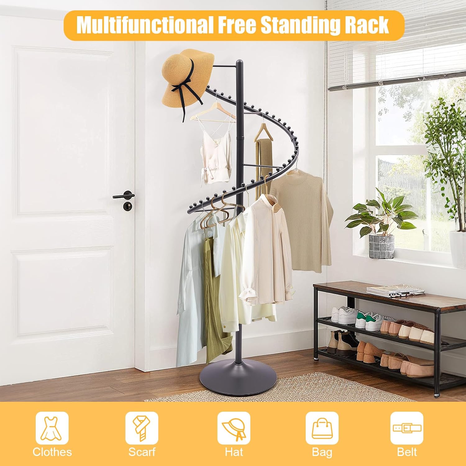 JOMCYDM Spiral Rotating Clothing Rack Heavy Duty Garment Rack Standing Scarf Holder 360 ° Metal Clothes Display Rack for Bedroom Living Room Retail Stores