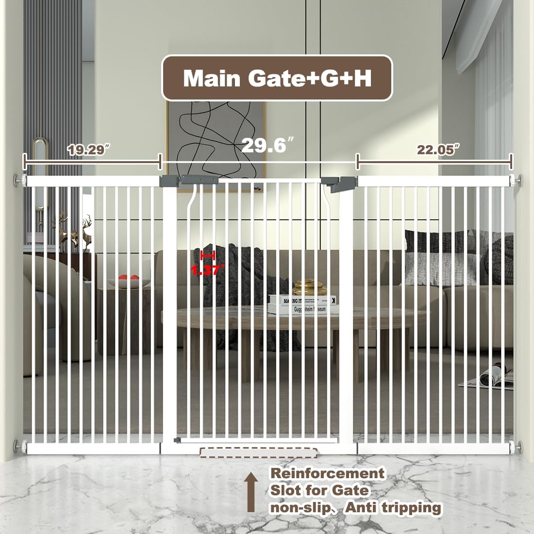 41' Extra Tall and Wide Baby Gate, 72.3-74' Wide Pet Cat Gate for Doorway, Extra Wide Pressure Mounted Child Door with Expansion Kit, Metal Safe Gate, Tall Dog Gate, White