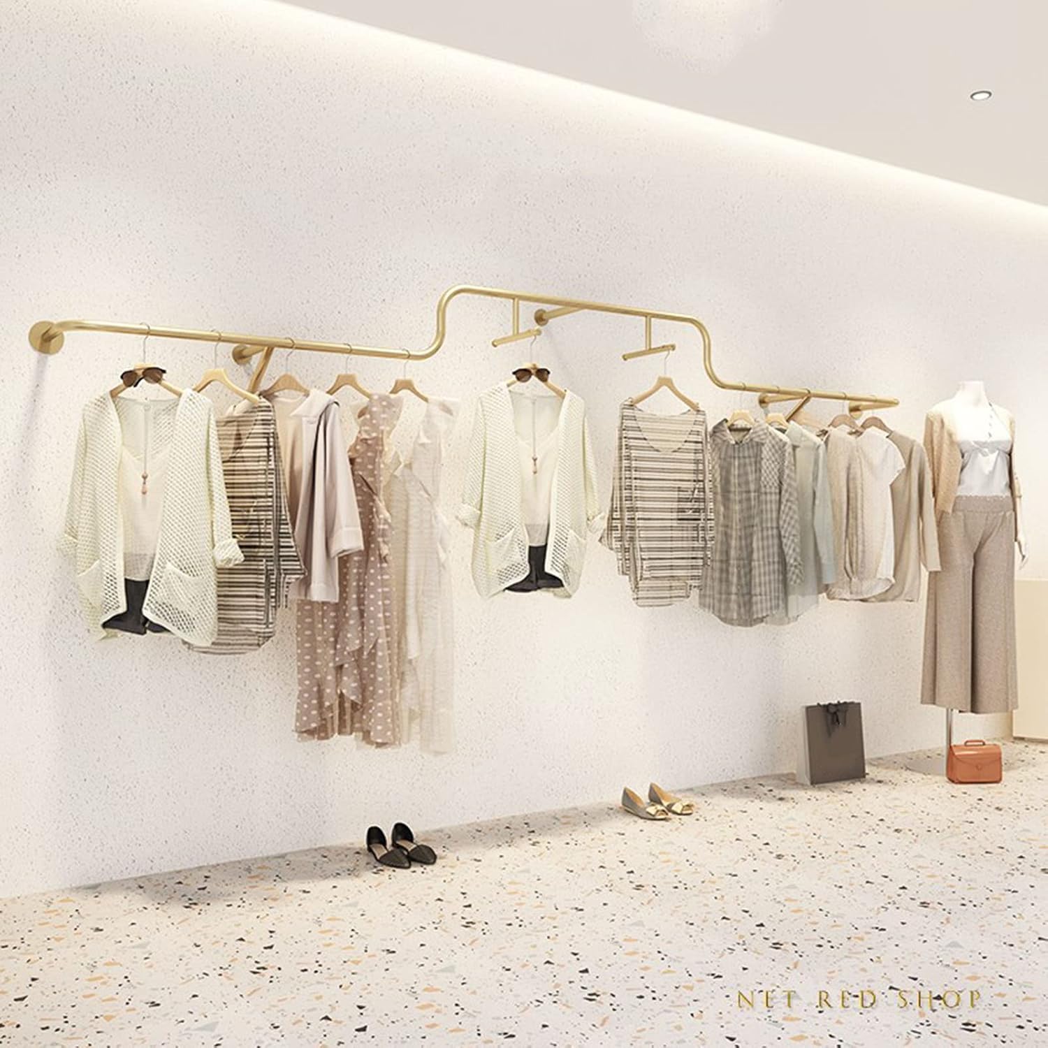 Household Industrial Pipe Garment Rack,Wall Mounted Iron Garment Rack,Boutique Retail Garment Rack,Display Rack,Clothes Rack,Pipe Rack,Floating Shelves,S (300cm
