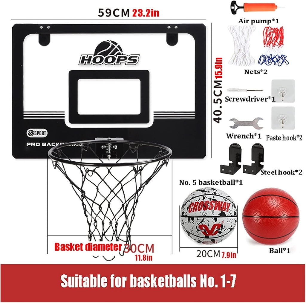 Mini Basketball Hoop Kit, Punch-Free Home Office Wall-Mounted Basketball Hoop, for Adults and Kids, with 2 Basketballs (Size : 59x40.5cm)
