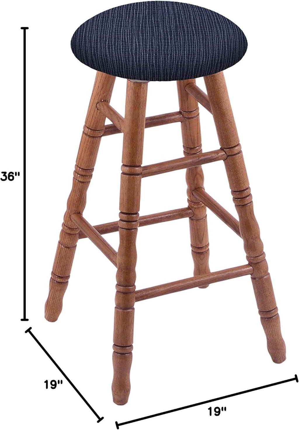 HBS XL Oak Round Cushion 36' Swivel Extra Tall Bar Stool with Turned Legs, Medium Finish, and Graph Anchor Seat