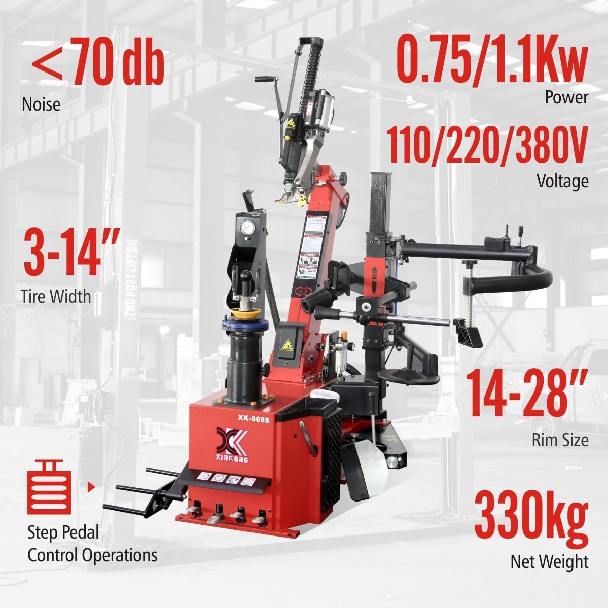 XK-806S Tire Changer Machine Tilt Back Column Automatic Working Head Manual Locking Clamp 2.0 Horsepower 10-28 Inches with 12 Month Parts Replacement