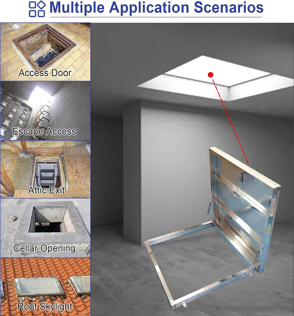 Roof Hatch Screw Mounted Access Hatch Cover for Roof/Manhole/Cellar, Silver Rooftop Maintenance Rainproof Lid Board, Loft Vent Escape Outlet Cap(20x20in (50x50cm))