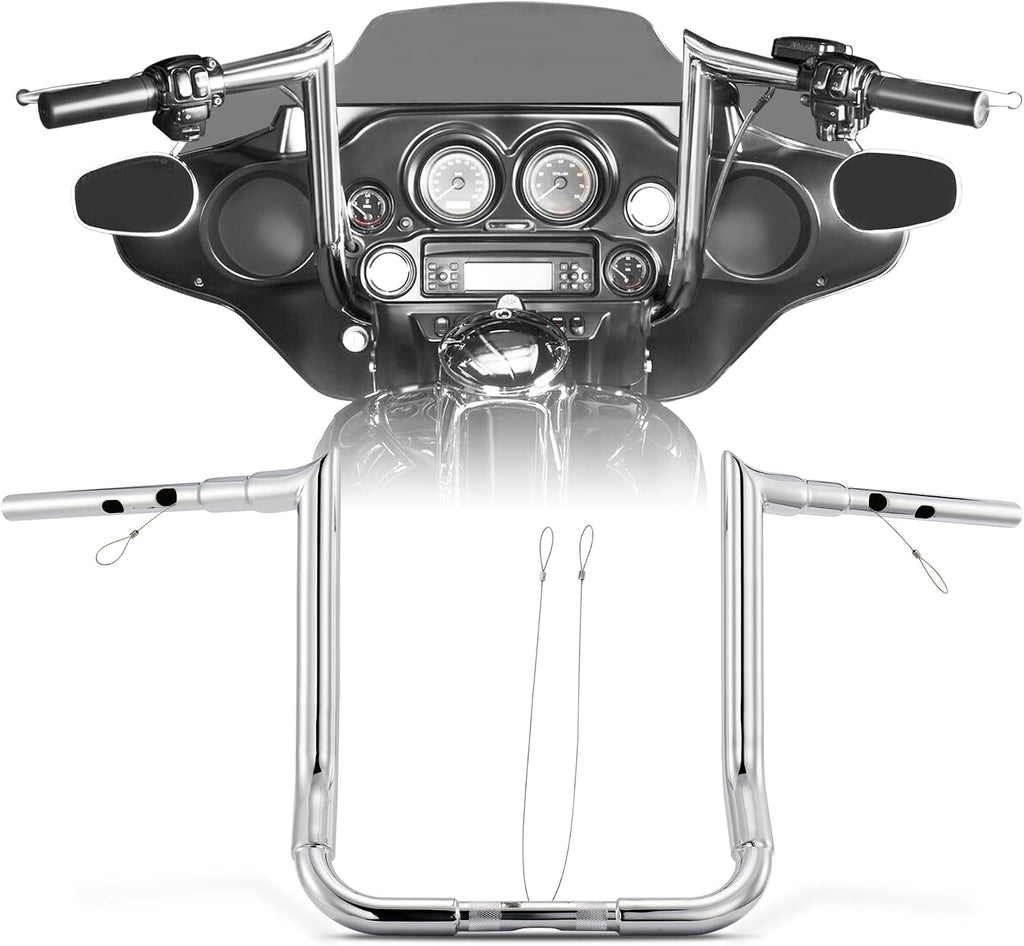1 1/2 Inch Street Glide Handlebar 14' Rise Meathook Bar 1.5' Fat 1' Clamp Ape Hangers for Harley 2023-later CVO Street Glide FLHXSE & 2024 2025 2026 FLHX Models, Chrome