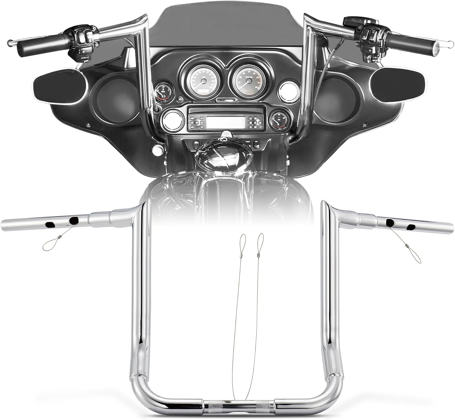1 1/2 Inch Street Glide Handlebar 14' Rise Meathook Bar 1.5' Fat 1' Clamp Ape Hangers for Harley 2023-later CVO Street Glide FLHXSE & 2024 2025 2026 FLHX Models, Chrome