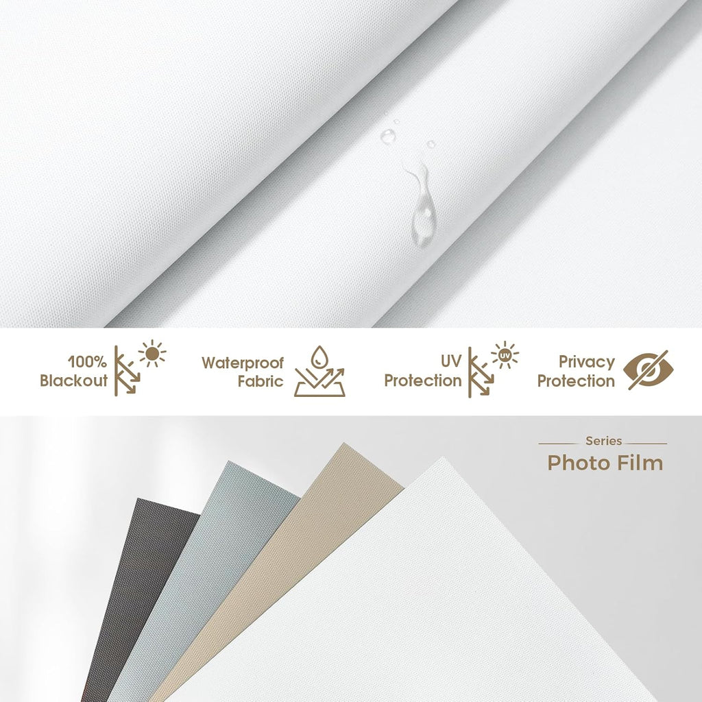 HeyBlinds Motorized Blinds with Remote, 100% Blackout Smart Blinds, Automatic Shades for Windows Compatible with Alexa Google and Homekit, Custom Size(Photo Film-White BO)