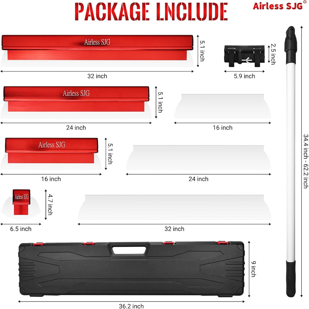 Aluminum-Handle Drywall Skimming Blade Set – 6.5',16', 24', 32' Stainless Steel Blades with 3pc Extra Replaceable Blades,34'-62' Extension Pole,Drywall Finishing Tools with Portable Case