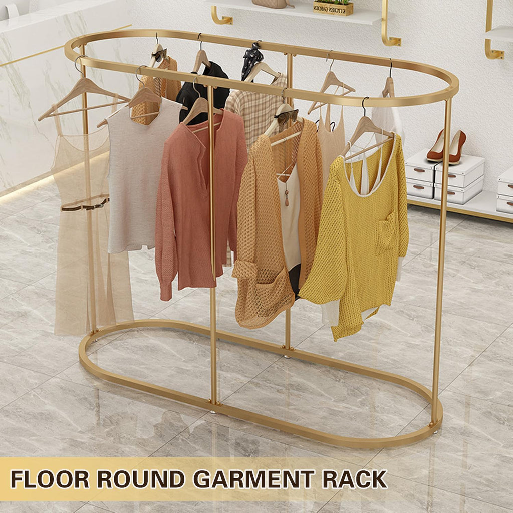 Heavy Duty Oval Garment Rack, Floor Commercial Retail Clothing Rack for Clothes Storage, Iron Multi-Functional Bedroom Clothing Rack, for Boutiques Display, Hallway Entryway,Silver
