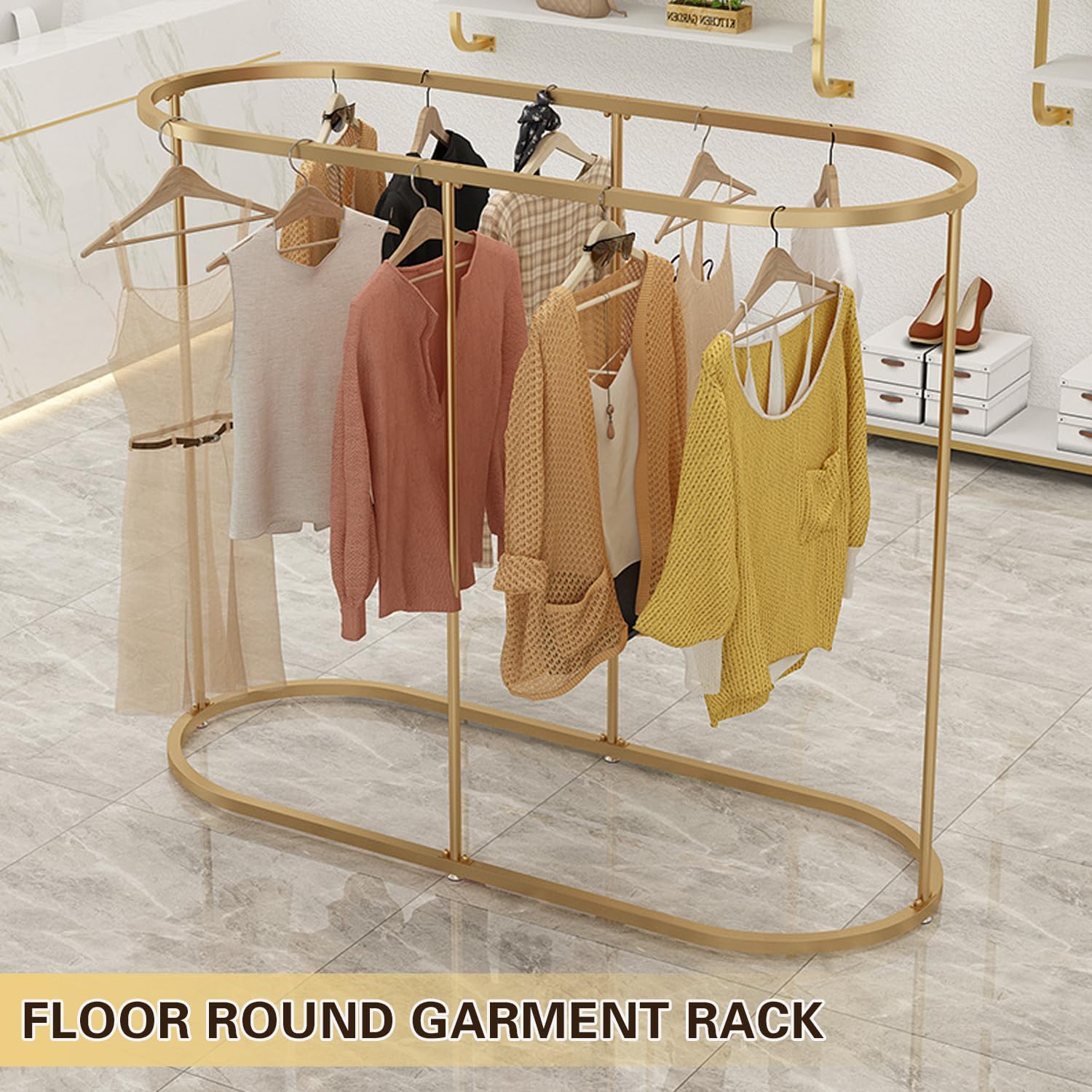 Heavy Duty Oval Garment Rack, Floor Commercial Retail Clothing Rack for Clothes Storage, Iron Multi-Functional Bedroom Clothing Rack, for Boutiques Display, Hallway Entryway,Silver