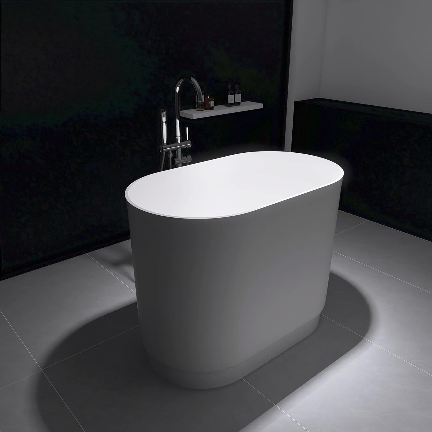 39' Japanese Soaking Bathtub, Freestanding Solid Surface Resin Stone Bathtub Modern Stand Alone Tub with Pop-up Drain and Overflow, cUPC Certified, Matte White 328MW1000